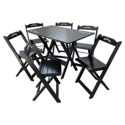 Conjunto Mesa Dobrável Madeira 110x70 Com 6 Cadeiras Personalizada Jack Preta - Cor: Preto