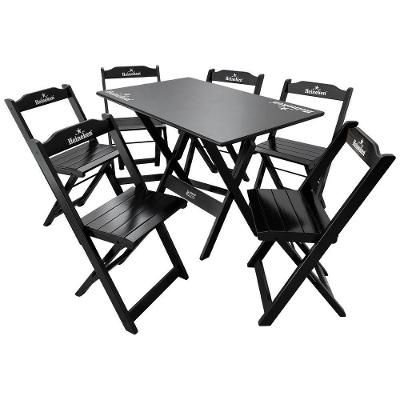 Conjunto Mesa Dobrável Madeira 110x70 Com 6 Cadeiras Personalizada Hei Preta - Cor: Preto