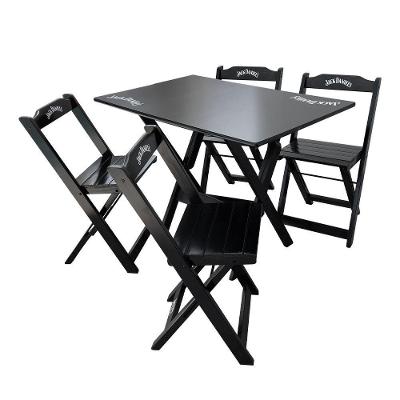 Conjunto Mesa Dobrável Madeira 110x70 Com 4 Cadeiras Personalizada Jack Preta - Cor: Preto