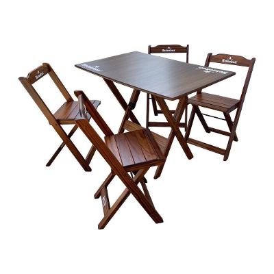 Conjunto Mesa Dobrável Madeira 110x70 Com 4 Cadeiras Personalizada Hei Imbuia - Cor: Marrom