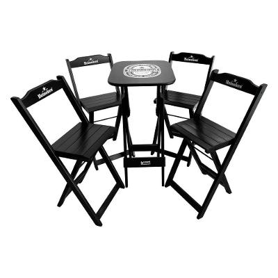 Conjunto Mesa Bistrô Com 4 Banquetas Dobráveis De Madeira Personalizada Hei - Preta - Cor: Preto