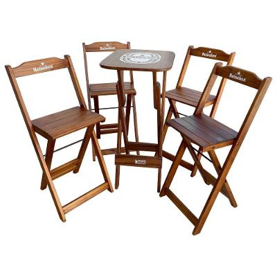 Conjunto Mesa Bistrô Com 4 Banquetas Dobráveis De Madeira Personalizada Hei - Imbuia - Cor: Marrom