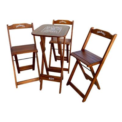 Conjunto Mesa Bistrô Com 3 Banquetas Dobráveis De Madeira Personalizada Jack - Imbuia - Cor: Marrom