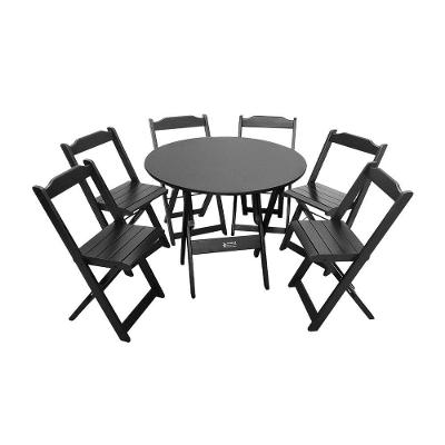 Conjunto Dobrável Mesa De Madeira 90cm Redonda Com 6 Cadeiras Preta - Cor: Preto