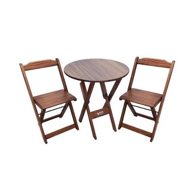Conjunto Dobrável Mesa De Madeira 70cm Redonda Com 2 Cadeiras Imbuia - Cor: Marrom