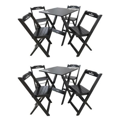 Kit 2 Conjuntos Mesa Dobrável Madeira 70x70 Com 4 Cadeiras Personalizada Hei Preta - Cor: Preto
