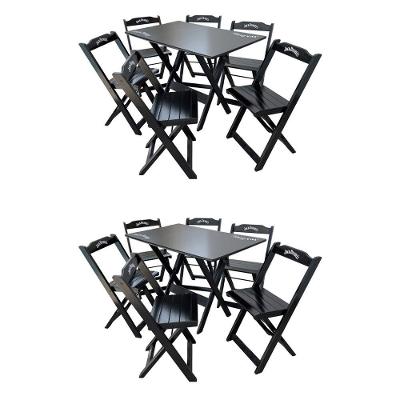 Kit 2 Conjuntos Mesa Dobrável Madeira 110x70 Com 6 Cadeiras Personalizada Jack Preta - Cor: Preto
