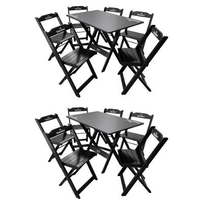Kit 2 Conjuntos Mesa Dobrável Madeira 110x70 Com 6 Cadeiras Personalizada Hei Preta - Cor: Preto