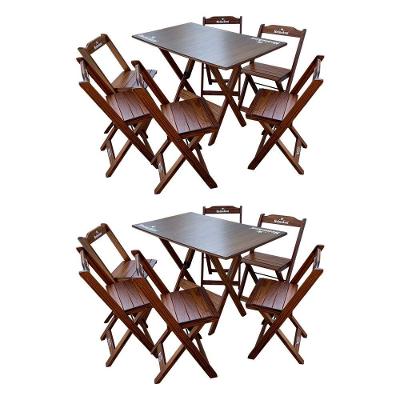 Kit 2 Conjuntos Mesa Dobrável Madeira 110x70 Com 6 Cadeiras Personalizada Hei Imbuia - Cor: Marrom
