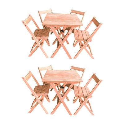 Kit 2 Conjuntos Mesa Dobrável 70x70cm Para Bar Com 4 Cadeiras Em Madeira Maciça - Cru - Bege