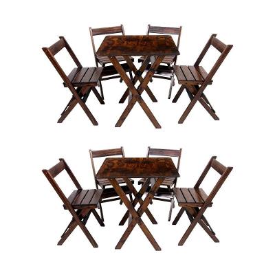 Kit 2 Conjuntos De Mesa Dobrável 60x60cm Com 4 Cadeiras Em Madeira Maciça - Imbuia - Marrom