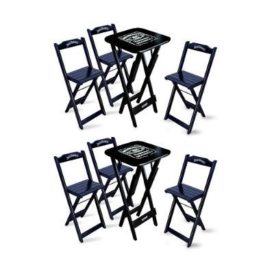 Kit 2 Conjuntos De Mesa Bistrô Dobrável Jack Com 3 Banquetas De Madeira Preta - Cor: Preto