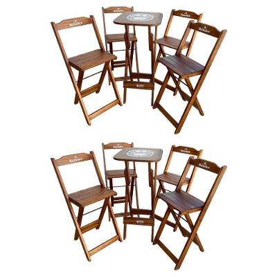 Kit 2 Conjuntos Bistrô Mesa Com 4 Banquetas Dobráveis De Madeira Personalizada Hei - Imbuia Marrom