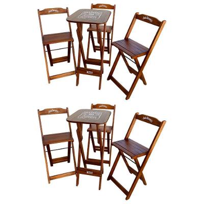 Kit 2 Conjuntos Bistrô Mesa Com 3 Banquetas Dobráveis De Madeira Personalizada Jack - Imbuia Marrom