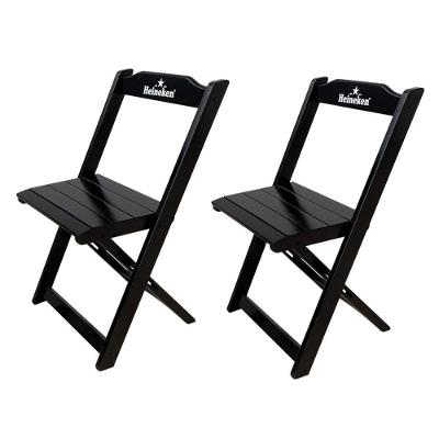 Kit 2 Cadeiras Dobráveis Madeira Personalizada Hei Preta - Cor: Preto