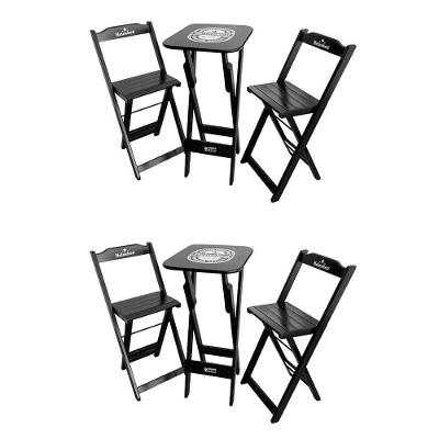 Kit 2 Conjuntos Bistrô Mesa Com 2 Banquetas Dobráveis De Madeira Personalizada Hei Preta