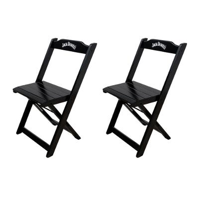 Kit 2 Cadeiras Dobráveis Madeira Personalizada Jack Preta - Cor: Preto