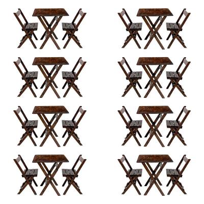 Kit 8 Conjuntos Mesa Dobrável Para Bar E Restaurante 60x60cm Com 2 Cadeiras Em Madeira Maciça - Imbu - Marrom