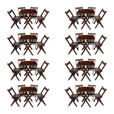 Kit 8 Conjuntos Mesa Dobrável 70x70cm Para Bar Com 4 Cadeiras Em Madeira Maciça - Imbuia - Marrom