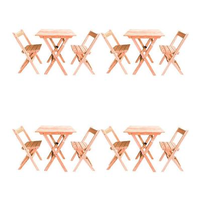 Kit 4 Conjuntos Mesa Dobrável Para Bar E Restaurante 60x60cm Com 2 Cadeiras Em Madeira Maciça - Cru - Bege