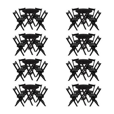 Kit 8 Conjuntos Mesa Redondo 70cm Dobrável Com 4 Cadeiras Em Madeira Maciça - Preto - Preto