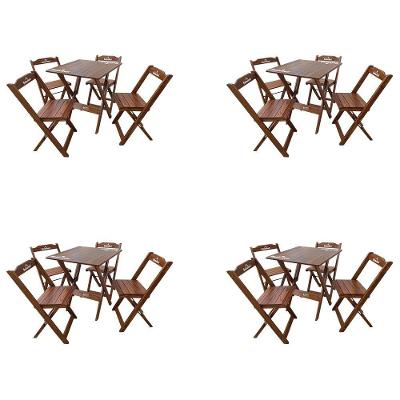 Kit 4 Conjuntos Mesa Dobrável Madeira 70x70 Com 4 Cadeiras Personalizada Hei Imbuia - Cor: Marrom