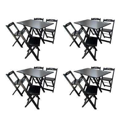 Kit 4 Conjuntos Mesa Dobrável Madeira 110x70 Com 4 Cadeiras Personalizada Jack Preta - Cor: Preto