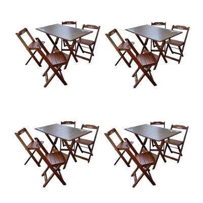 Kit 4 Conjuntos Mesa Dobrável Madeira 110x70 Com 4 Cadeiras Personalizada Hei Imbuia - Cor: Marrom