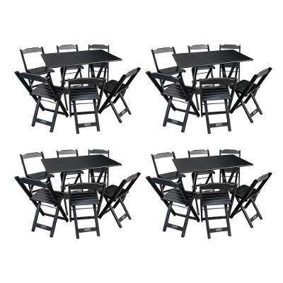 Kit 4 Conjuntos De Mesa Dobráveis De Madeira 70x110cm Com 6 Cadeiras Preta - Cor: Preto