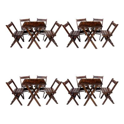 Kit 4 Conjuntos De Mesa Dobrável 60x60cm Com 4 Cadeiras Em Madeira Maciça - Imbuia - Marrom