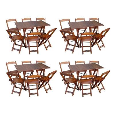 Kit 4 Conjuntos De Mesa Dobráveis De Madeira 70x110cm Com 6 Cadeiras Imbuia - Cor: Marrom