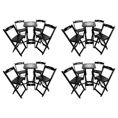 Kit 4 Conjuntos Bistrô Mesa Com 4 Banquetas Dobráveis De Madeira Personalizada Hei - Preta