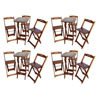 Kit 4 Conjuntos Bistrô Mesa Com 3 Banquetas Dobráveis De Madeira Personalizada Jack - Imbuia Marrom