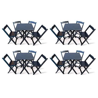 Kit 4 Conjunto Com Jogo De Mesa 70x70 Com 4 Cadeiras Dobráveis - Preto - Cor: Preto