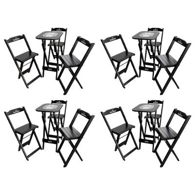 Kit 4 Conjuntos Bistrô Mesa Com 3 Banquetas Dobráveis De Madeira Personalizada Hei - Preta
