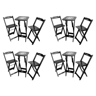 Kit 4 Conjuntos Bistrô Mesa Com 2 Banquetas Dobráveis De Madeira Personalizada Hei - Preta