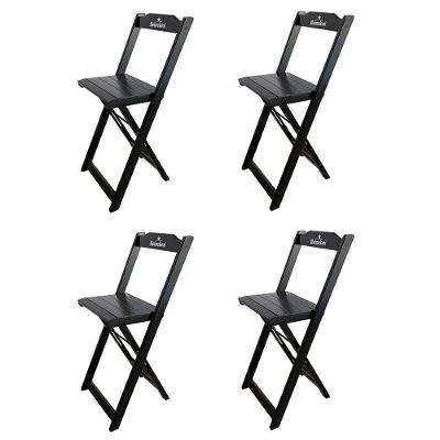 Kit 4 Banquetas Bistrô Dobrável Madeira Personalizada Hei Preta - Cor: Preto