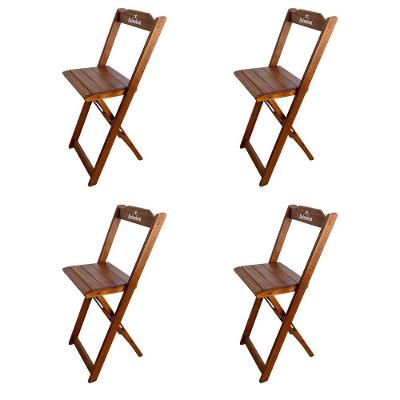 Kit 4 Banquetas Bistrô Dobrável Madeira Personalizada Hei Imbuia - Cor: Marrom