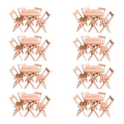 Kit 8 Conjuntos Mesa Dobrável 60x60cm Com 4 Cadeiras Em Madeira Maciça - Cru - Bege