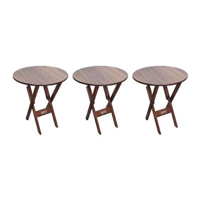 Kit 3 Mesas Dobráveis De Madeira Redonda 70cm Imbuia Marrom