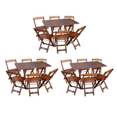 Kit 3 Conjuntos De Mesa Dobráveis De Madeira 70x110cm Com 6 Cadeiras Imbuia - Cor: Marrom