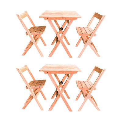 Kit 2 Conjuntos Mesa Dobrável Para Bar E Restaurante 60x60cm Com 2 Cadeiras Em Madeira Maciça - Cru - Bege