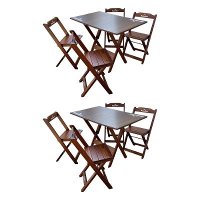 Kit 2 Conjuntos Mesa Dobrável Madeira 110x70 Com 4 Cadeiras Personalizada Hei Imbuia - Cor: Marrom
