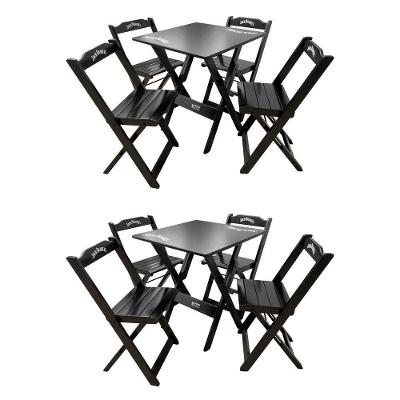Kit 2 Conjuntos Mesa Dobrável Madeira 70x70 Com 4 Cadeiras Personalizada Jack Preta - Cor: Preto