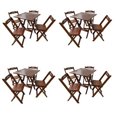 Kit 2 Conjuntos Mesa Dobrável Madeira 70x70 Com 4 Cadeiras Personalizada Jack Imbuia - Cor: Marrom