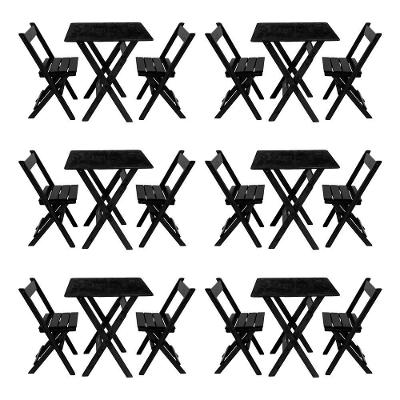Kit 6 Conjuntos Mesa Dobrável Para Bar E Restaurante 60x60cm Com 2 Cadeiras Em Madeira Maciça - Pret - Preto
