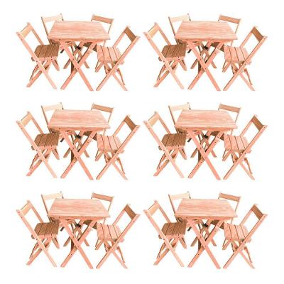 Kit 6 Conjuntos Mesa Dobrável 70x70cm Para Bar Com 4 Cadeiras Em Madeira Maciça - Cru - Bege