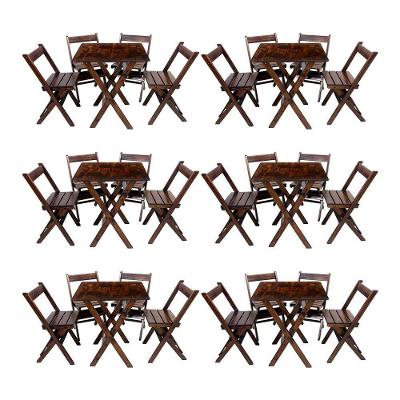 Kit 6 Conjuntos Mesa Dobrável 70x70cm Para Bar Com 4 Cadeiras Em Madeira Maciça - Imbuia - Marrom
