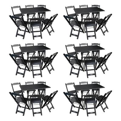 Kit 6 Conjuntos De Mesa Dobráveis De Madeira 70x110cm Com 6 Cadeiras Preta