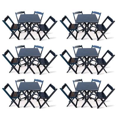Kit 6 Conjunto Com Jogo De Mesa 60x60 Com 4 Cadeiras Dobráveis - Preto - Cor: Preto